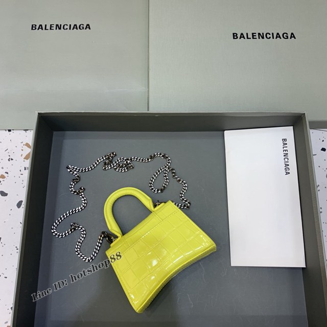 Balenciaga專櫃爆款手提女包 巴黎世家鱷魚紋黃色mini Hourglass沙漏包 fyj1003